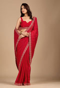 Crimson Red Tissue Silk Saree With Zari Embroidery