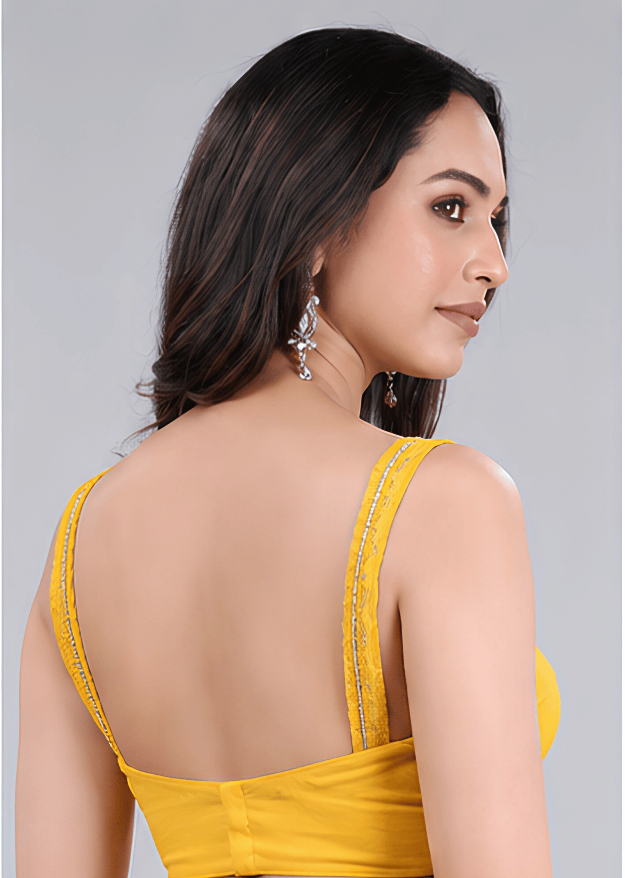 Mustard Yellow Sweetheart Neck Sleeveless Readymade Blouse for Women