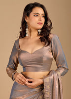 Metallic Grey Organza Saree with Stone Work Border