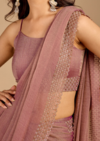 Dusty Rose Chiffon Saree with Stone Work Border & Shimmer Finish