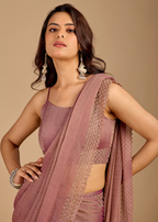 Dusty Rose Chiffon Saree with Stone Work Border & Shimmer Finish