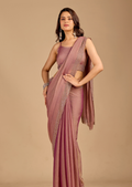 Dusty Rose Chiffon Saree with Stone Work Border & Shimmer Finish