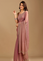 Dusty Rose Chiffon Saree with Stone Work Border & Shimmer Finish