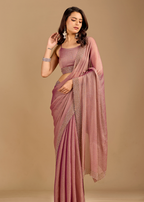 Dusty Rose Chiffon Saree with Stone Work Border & Shimmer Finish