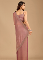 Dusty Rose Chiffon Saree with Stone Work Border & Shimmer Finish