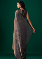 Blue Italian Silk Saree Back Drape Design - Diamond Border Detail