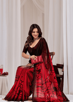 Cherry Red Organza Saree Standing Look - Party Wear Saree