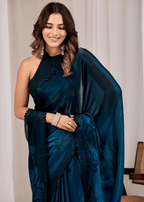  Royal Blue Organza Saree Standing Look - Party Wear Saree