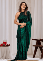 Green Organza Saree Standing Look - Party Wear Saree