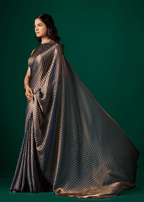 Blue Italian Silk Saree side view showing flowing silk drape