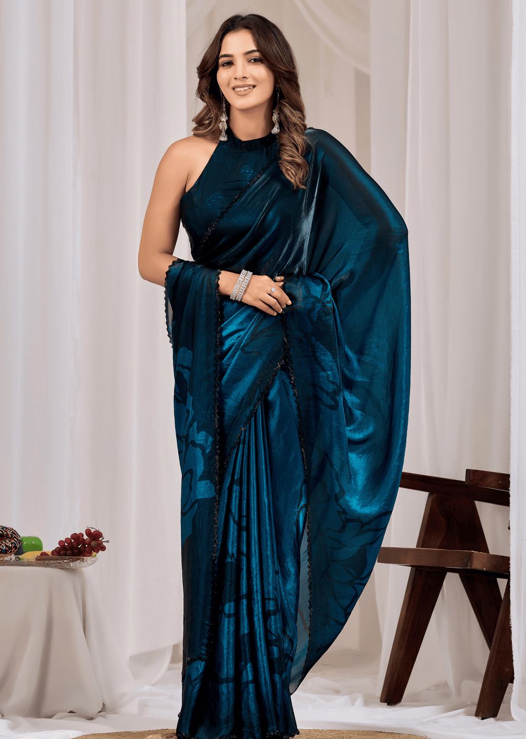 Royal Blue Organza Saree Draped Look - Traditional Wear Saree