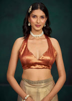 Orange Ombre Floral Printed Satin Silk Saree With Embellished Border