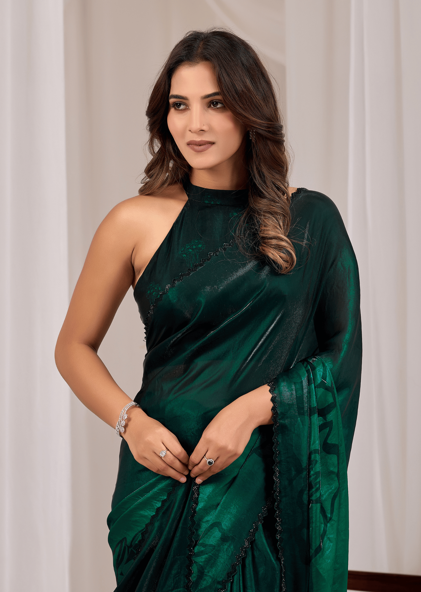 Green Organza Saree Draped Look - Traditional Wear Saree