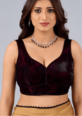 Wine Jacquard Sweetheart Neck Sleeveless Readymade Blouse for Women