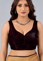 Wine Jacquard Sweetheart Neck Sleeveless Readymade Blouse for Women