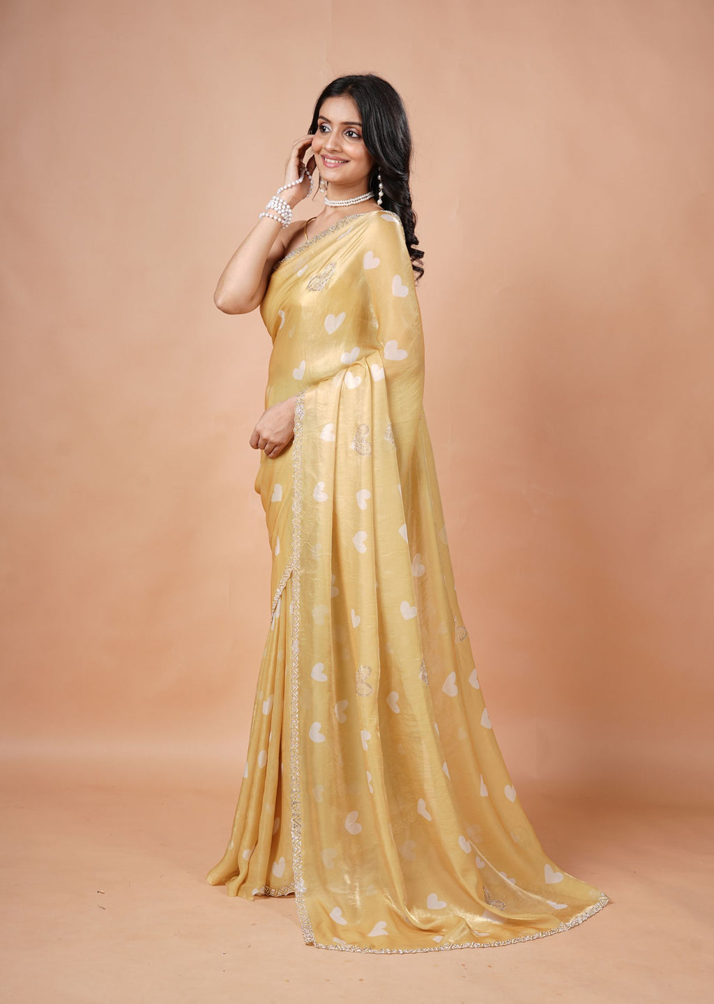 Sky Blue Organza Saree with Heart Print & Stone Work Border