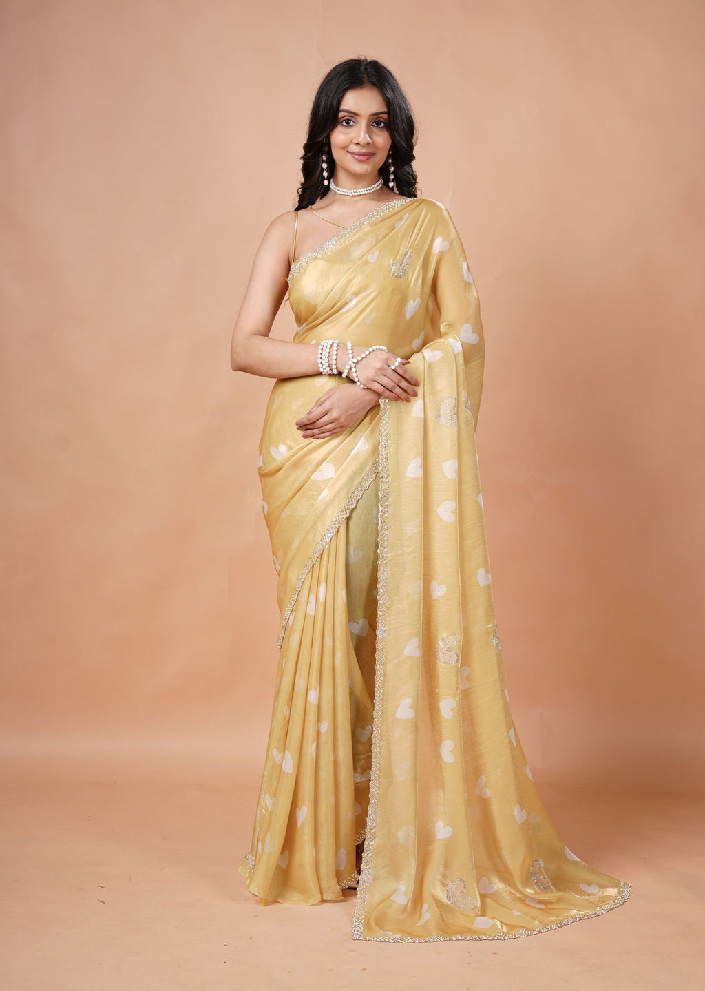 Sky Blue Organza Saree with Heart Print & Stone Work Border