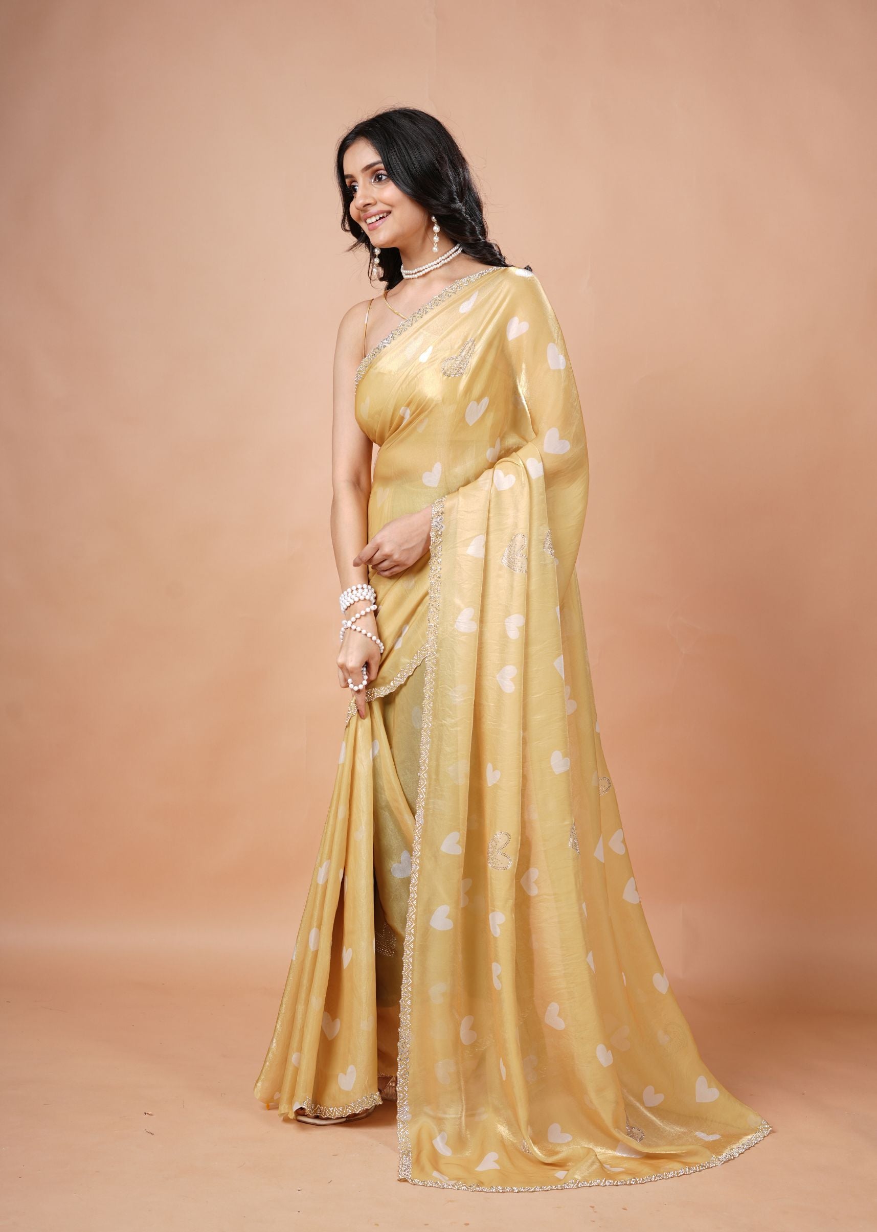 Sky Blue Organza Saree with Heart Print & Stone Work Border