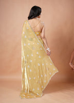 Sky Blue Organza Saree with Heart Print & Stone Work Border