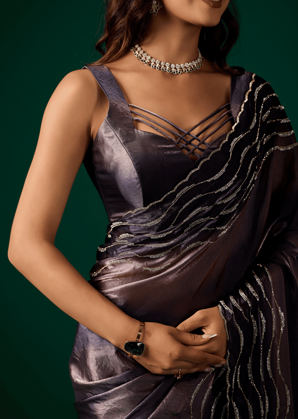Blue Silk Saree Standing Pose - Wedding Party Wear
