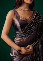 Blue Silk Saree Standing Pose - Wedding Party Wear
