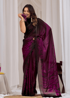  Wine Organza Saree With Floral Print - Front Look | Buy On Ethnic9