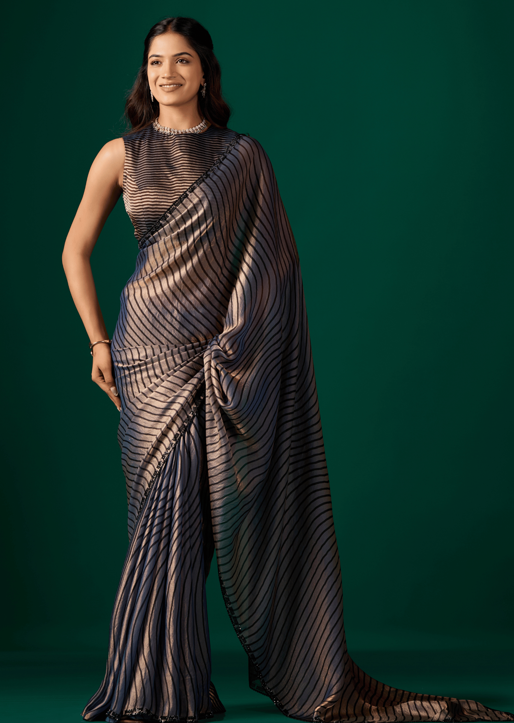 Blue Italian Silk Saree Side View - Festive Wear Saree