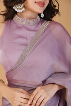 Lavender pink stone work tissue saree