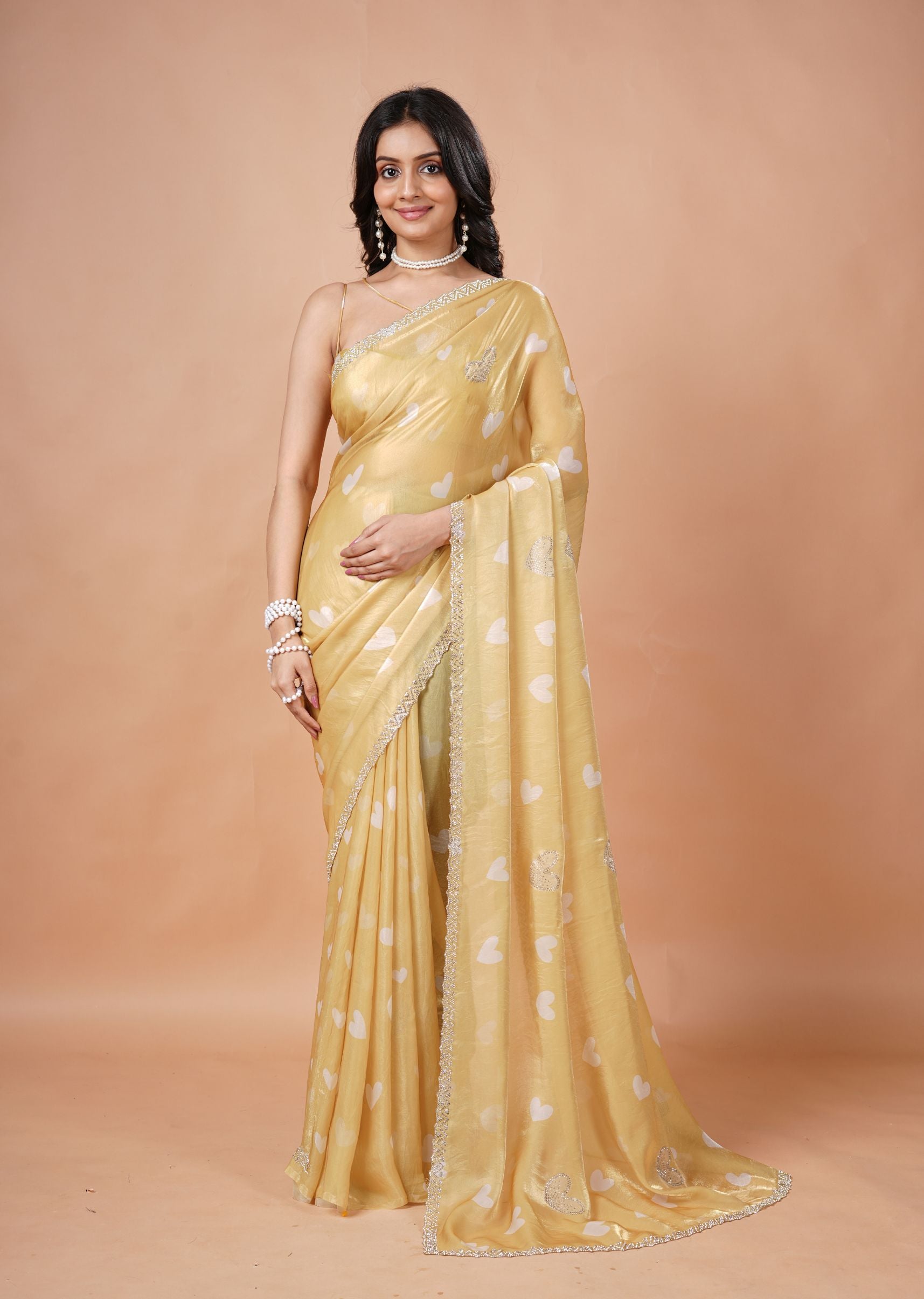 Sky Blue Organza Saree with Heart Print & Stone Work Border