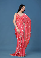 Sky Blue Organza Saree with Heart Print & Stone Work Border