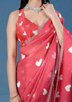 Sky Blue Organza Saree with Heart Print & Stone Work Border