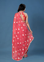 Sky Blue Organza Saree with Heart Print & Stone Work Border