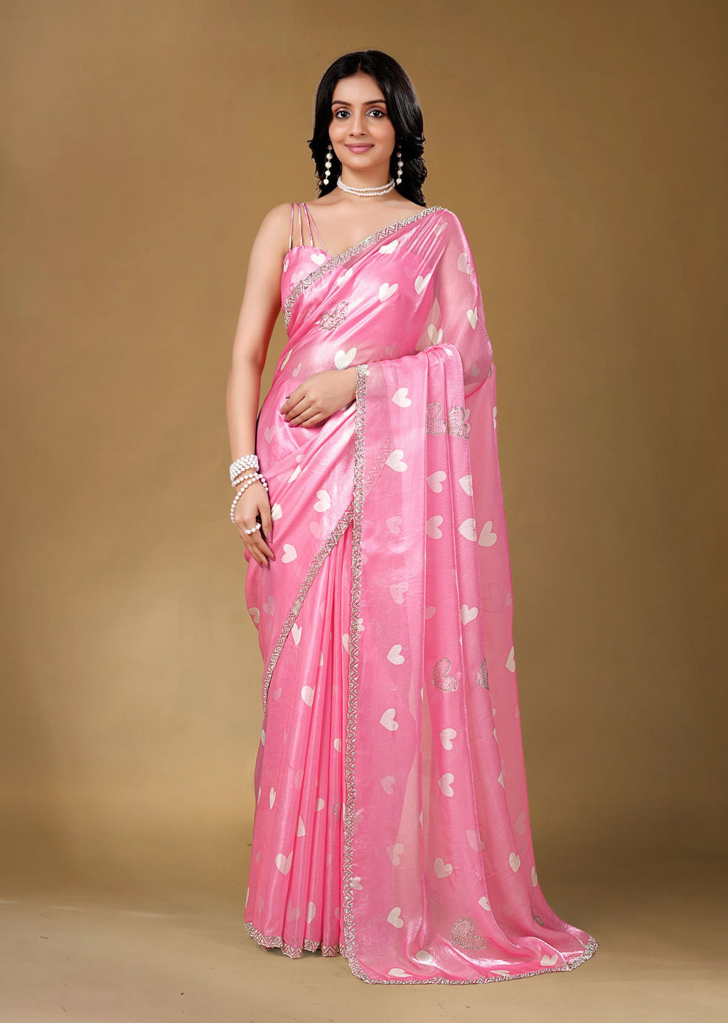 Sky Blue Organza Saree with Heart Print & Stone Work Border