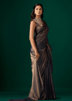 Blue Italian Silk Saree With Diamond Border Work - Front Look | Buy Online Ethnic9