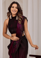  Wine Organza Saree Close Up Pose - Festive Wear Saree