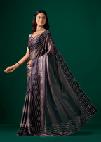 Blue Italian Silk Saree Wavy Diamond Work - Draped Pose