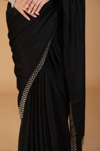 Black stone work pure satin saree