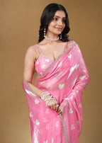Sky Blue Organza Saree with Heart Print & Stone Work Border