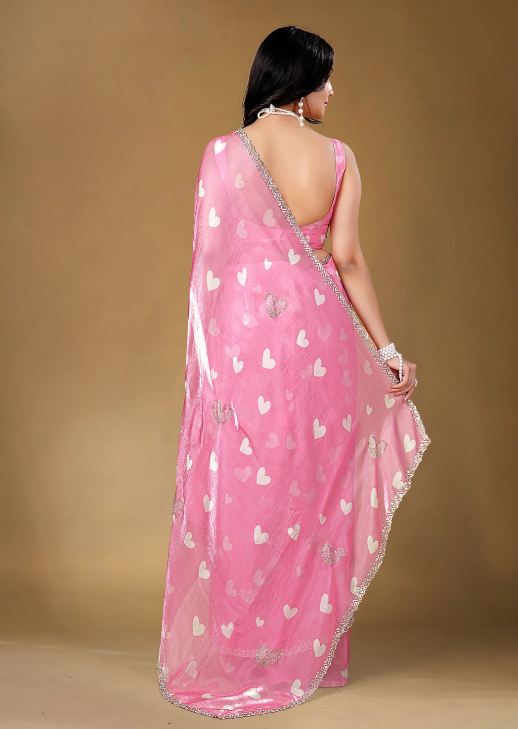 Sky Blue Organza Saree with Heart Print & Stone Work Border