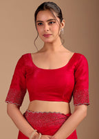 Ruby Red Organza Saree with Heavy Stone Work Embellished Border