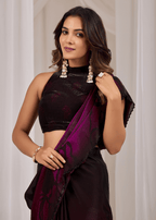  Wine Organza Saree Close Up Pose - Festive Wear Saree