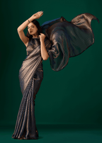 Blue Silk Saree Standing Pose - Wedding Party Wear Saree