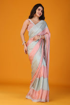 Pista and peach two tone stone work soft silk saree