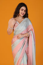 Pista and peach two tone stone work soft silk saree