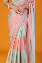 Pista and peach two tone stone work soft silk saree