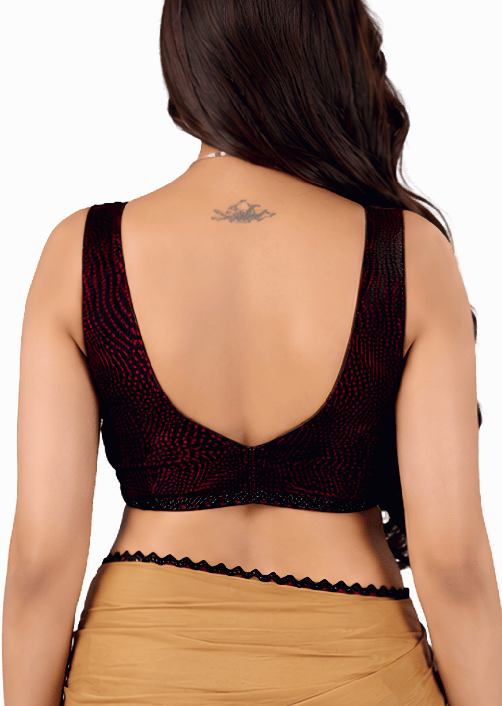 Wine Jacquard Sweetheart Neck Sleeveless Readymade Blouse for Women