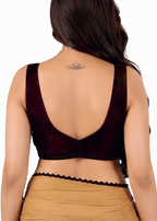Wine Jacquard Sweetheart Neck Sleeveless Readymade Blouse for Women