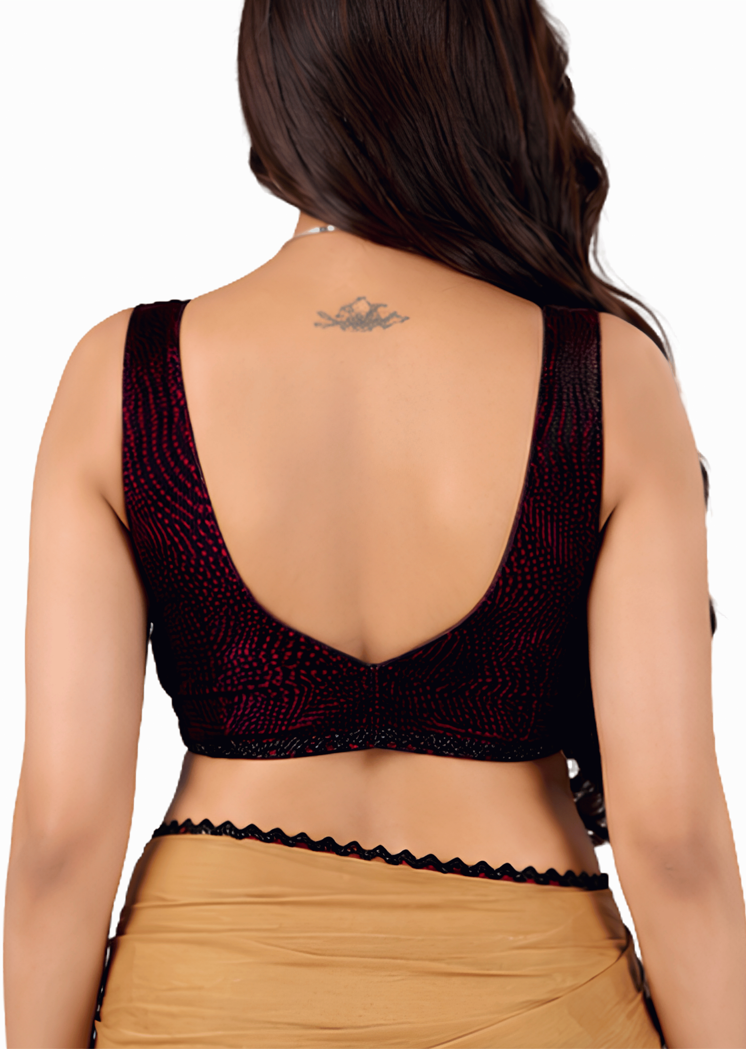 Wine Jacquard Sweetheart Neck Sleeveless Readymade Blouse for Women
