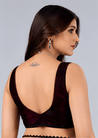 Wine Jacquard Sweetheart Neck Sleeveless Readymade Blouse for Women
