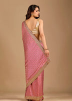 Blush Pink Organza Saree with Stone Butti Work & Floral Embellished Border